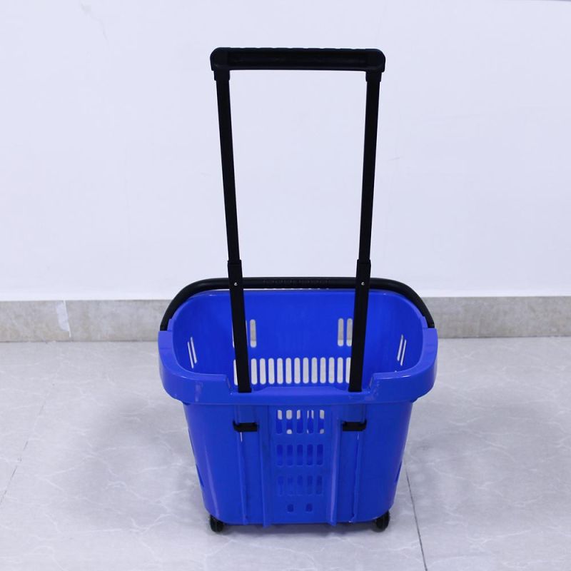 34L Environmetal PP Materials Plastic Rooling Shopping Basket with 2 Wheels