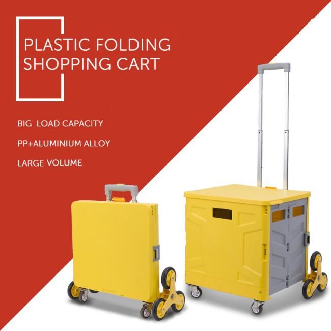 Collapsible Plastic Shopping Trolley Stair Climbing Cart