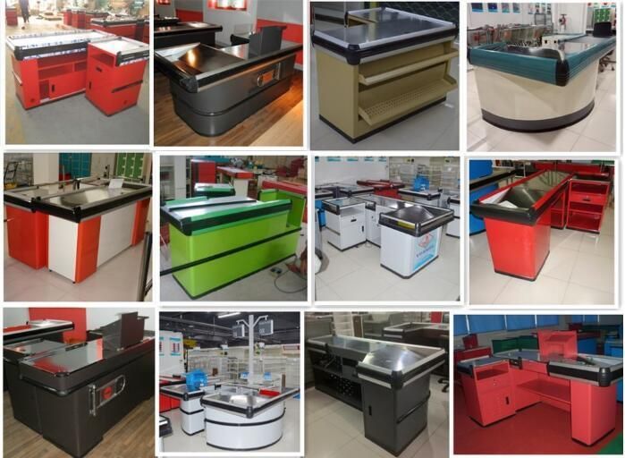 Cash Checkout Counter Desk for Supermarket with Conveyor Belt