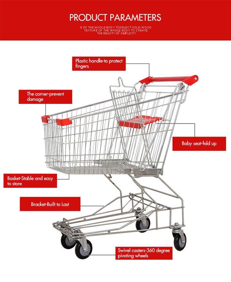 100L Asian Type Wholesale Supermarket Grocery Metal Steel Shopping Trolley