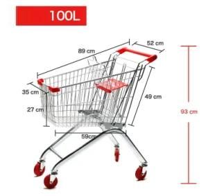 100 L Supermarket Shopping Trolly Cart Metal Personal Wire Shopping Baskets Carts with 4 Wheels Supermarket Carts