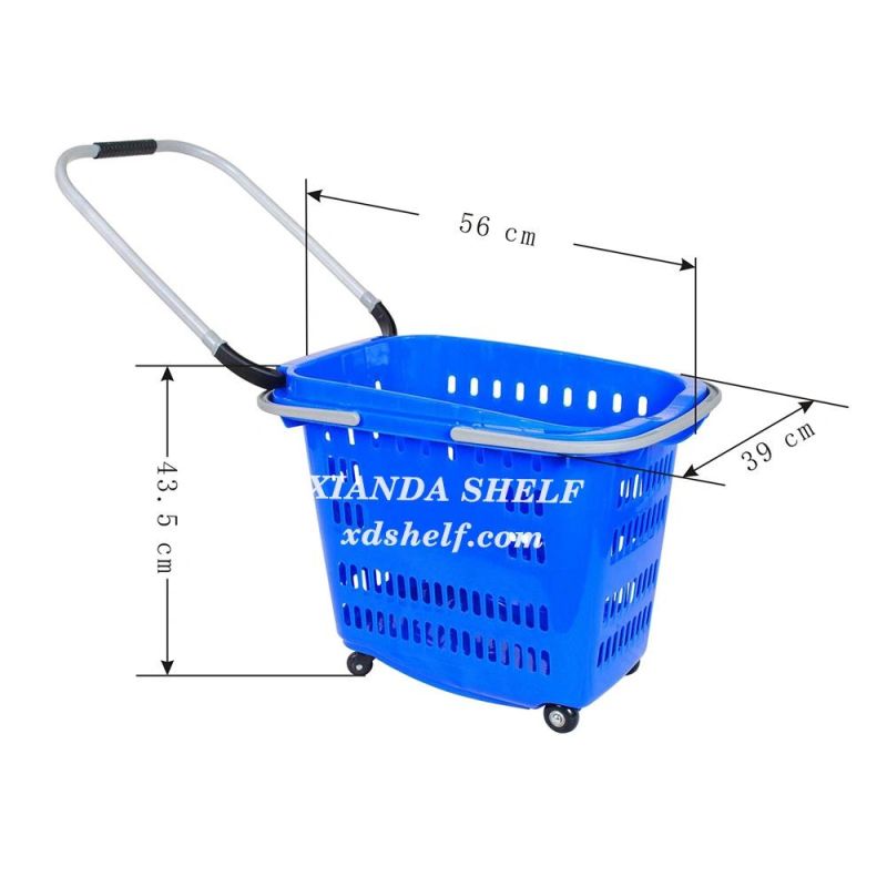 Large Capacity Plstic Rolling Shopping Basket with Wheels Euro Large Capcity Plastic Shop Equipment Groceries Shopping Trolley