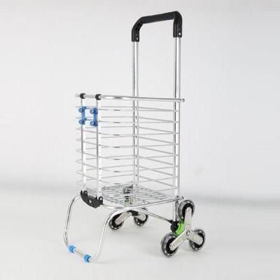 Supermarket Aluminium Alloy Folding Shopping Cart Trolley Rolling Folding Grocery Shopping Cart