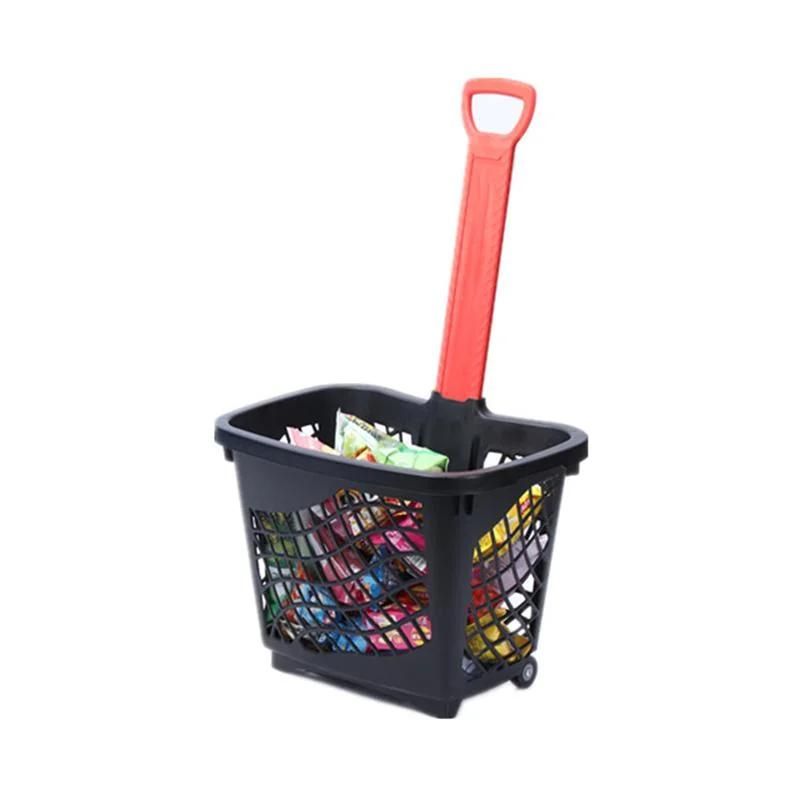 High Grade Hand Trolley Plastic Shopping Basket with Wheels