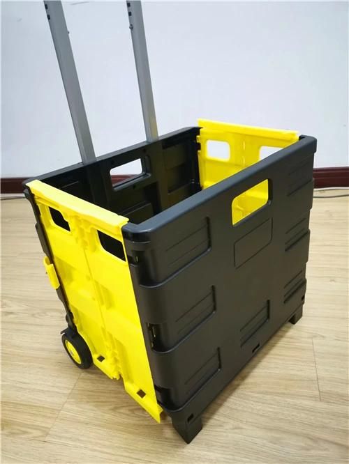 China Cheap Folding Plastic Box Hand Push Rolling Trolley on Wheels