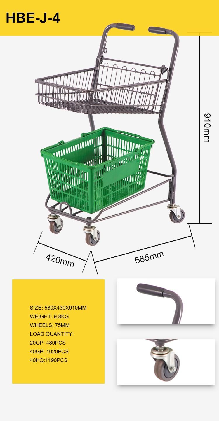 Supermarket Folding Metal Shopping Trolley with 2 Baskets