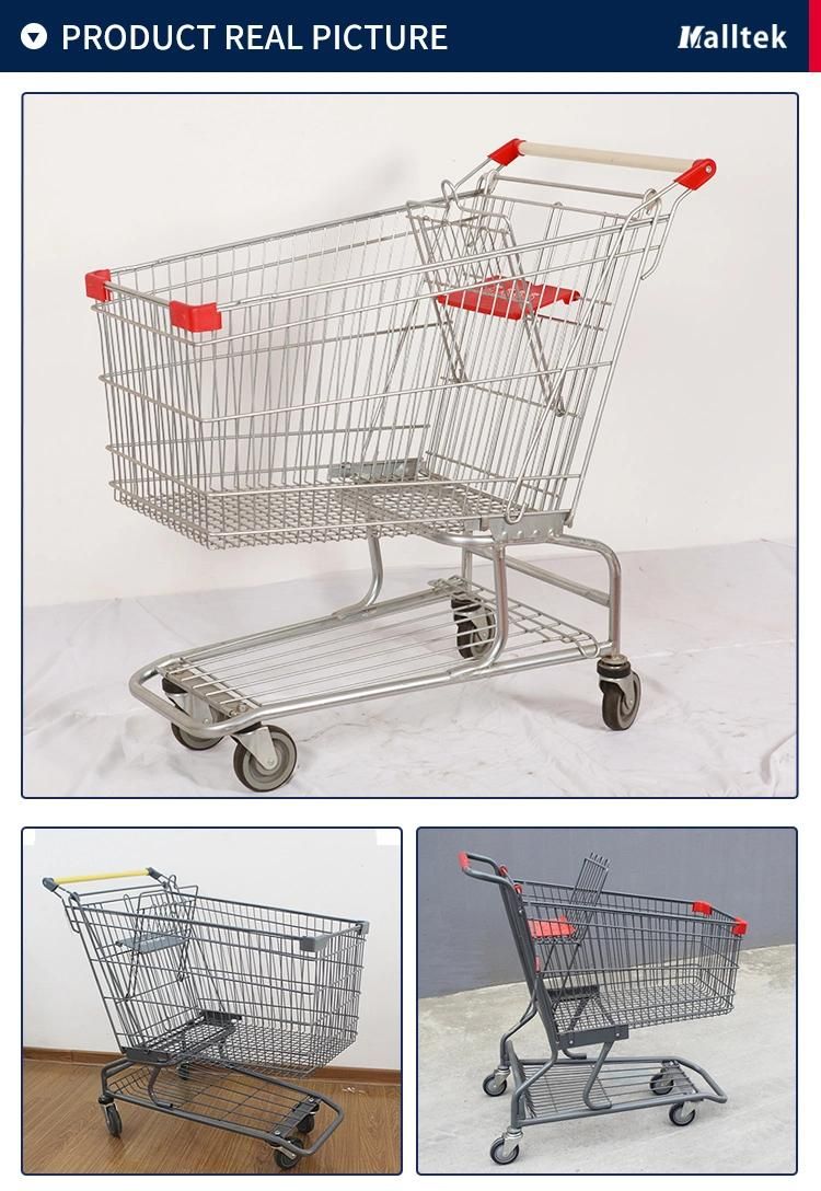 210L Big Size American Style Hypermarket Shopping Trolley Cart with Safety Belt