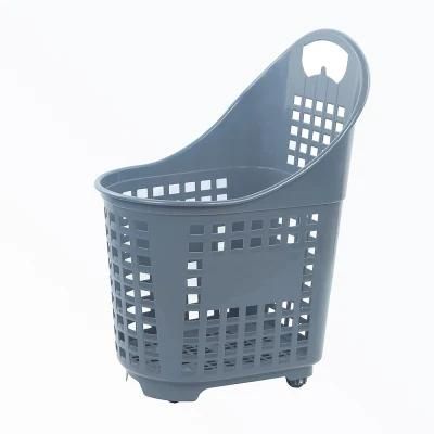 Special-Designed Large Capacity Two Wheeled Supermarket Plastic Shopping Basket Trolley