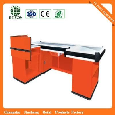 Supermarket Store Aluminum Edge Checkout Counter with Conveyor Belt