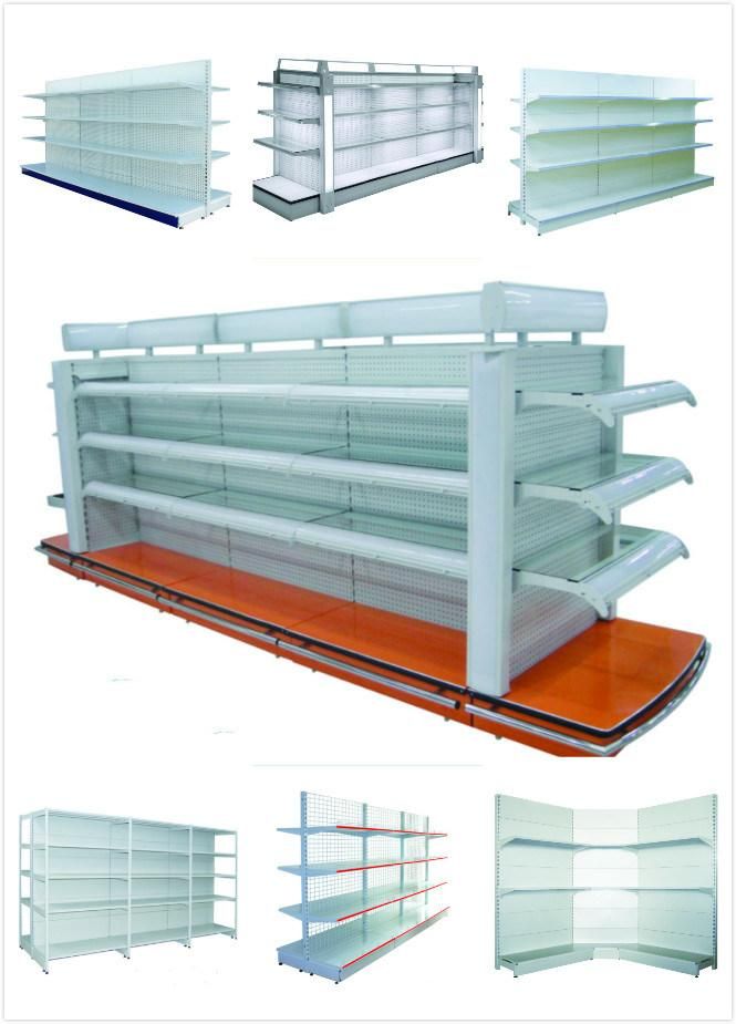 Single Sided Metallic Supermarket Heavy Duty Gondola Shelf