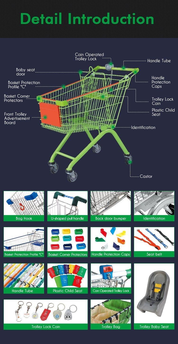 4 Wheel Metal Supermarket Shopping Trolley for Sale