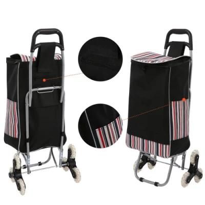 Folding Shopping Cart Stair Climbing Cart Trolly Grocery Laundry Utility Cart with 6 Wheel &amp; Removable Waterproof Canvas Bag