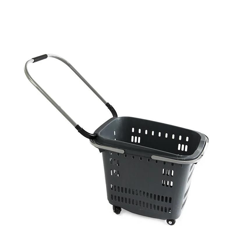 Shop Professional Supermarket Shopping Basket Wheels Shopping Basket with Handle Wheels for Sale