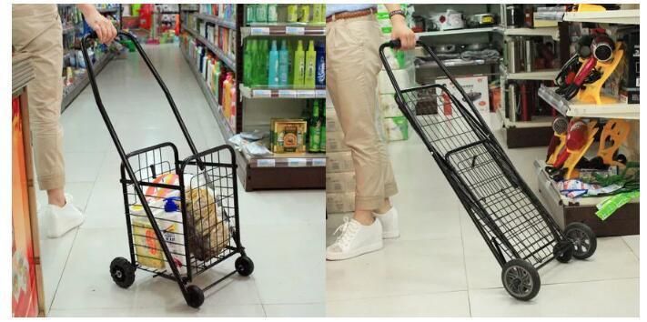 China Metal Wheeled Grocery Folding Cart for Supermarket Shopping with Stair Climbing Wheels