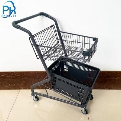 Double-Deck Shopping Cart Supermarket Shopping Trolley Wheelbarrow