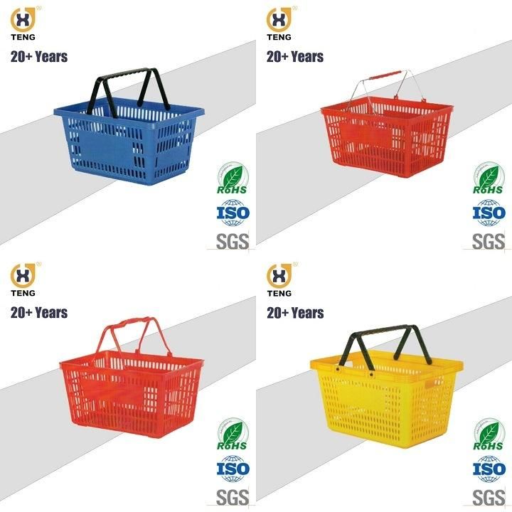 Xj-9 Supermarket Plastic Shopping Basket with Handle and Wheels