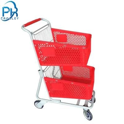 Large Capacity Great Quality Hypermarket Double Basket Cart Shopping Trolley