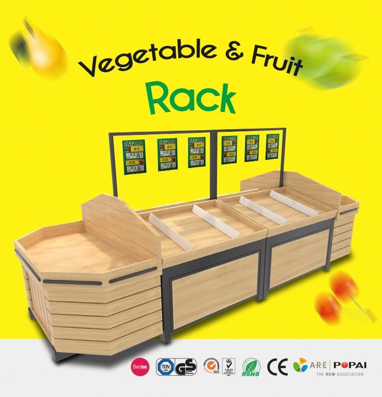 Floor Standing Good Quality Fruit Shop Fittings Supermarket Vegetable Shelf and Wood Fruit Display Rack