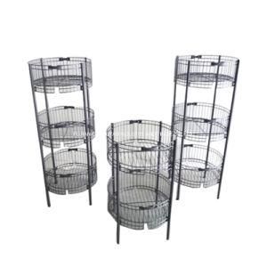 PY038-China Manufactured Customized Modern Design Black Powder Coating Metal Mesh Basket Supermarket Shelf Retail Display Shelf