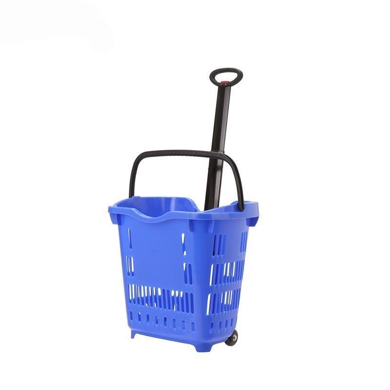Good Price Store Equipment Plastic Shopping Basket with Wheels