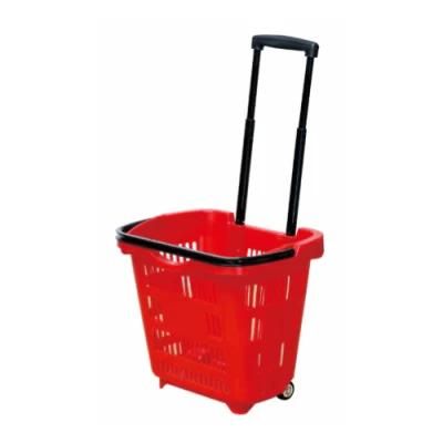 Solid Plastic Rod Hand Basket with Two Wheels 45L