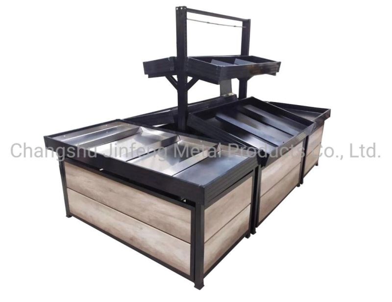 Supermarket Steel-Wood Display Stand Retail Store Rack Shelf for Fruit and Vegetable