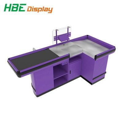 Supermarket Retail Cash Register Table Checkout Counter Cashier Desk with Conveyor Belt