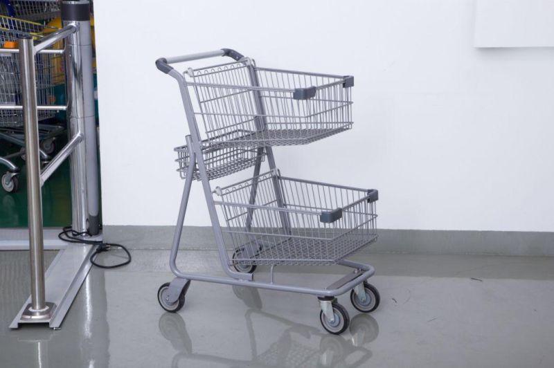 Supermarket Shopping Cart European Style Double Basket Trolley