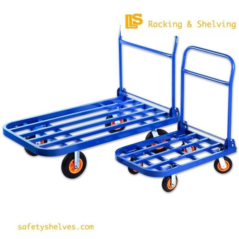 Heavy Duty Industrial Foldable Square Tube Trolley 4 Wheels Push-Pull Trucks for Warehouse Storage