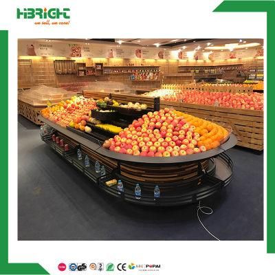 Wood and Metal Fruit Vegetable Display Rack Supermarket Fruit and Vegetable Display Shelves