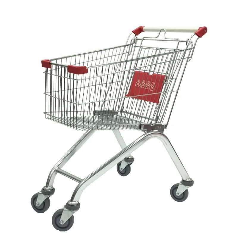 Supermarket Metal European Shopping Trolley with Four Wheels Shopping Cart