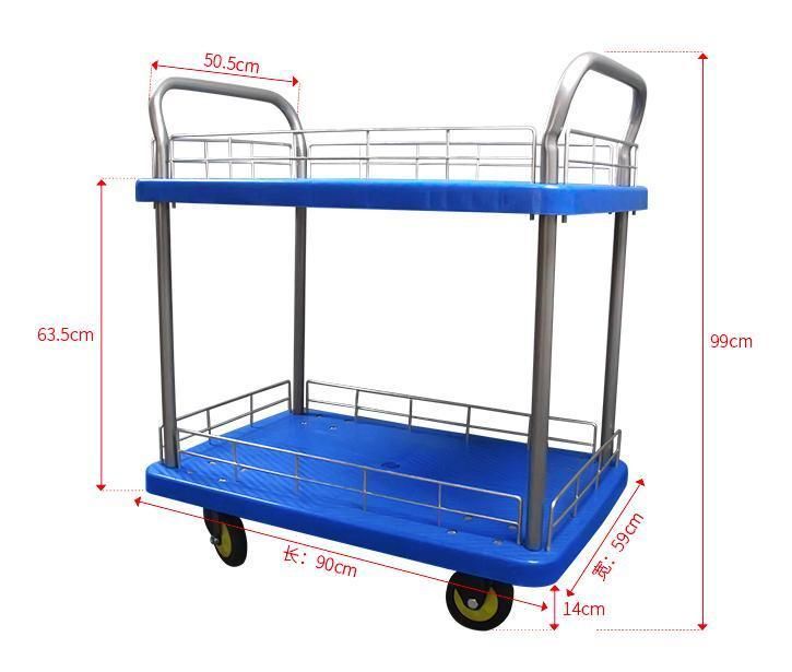 Heavy Duty Stainless Steel Wheels Transport Trolley Movable Double Handle Platform Cart for Industry Logistic Transportation Warehouse