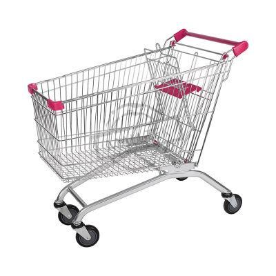 European Style Steel Powder Coating Shopping Cart with Coin Lock