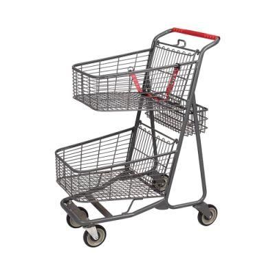 Dould Layer Baskets Design Supermarket Shopping Cart Trolley