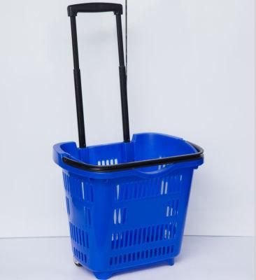 Store Wheeled Plastic Rolling Shopping Basket