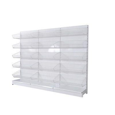 Single-Side Supermarket Metal Display Shelves with Basket