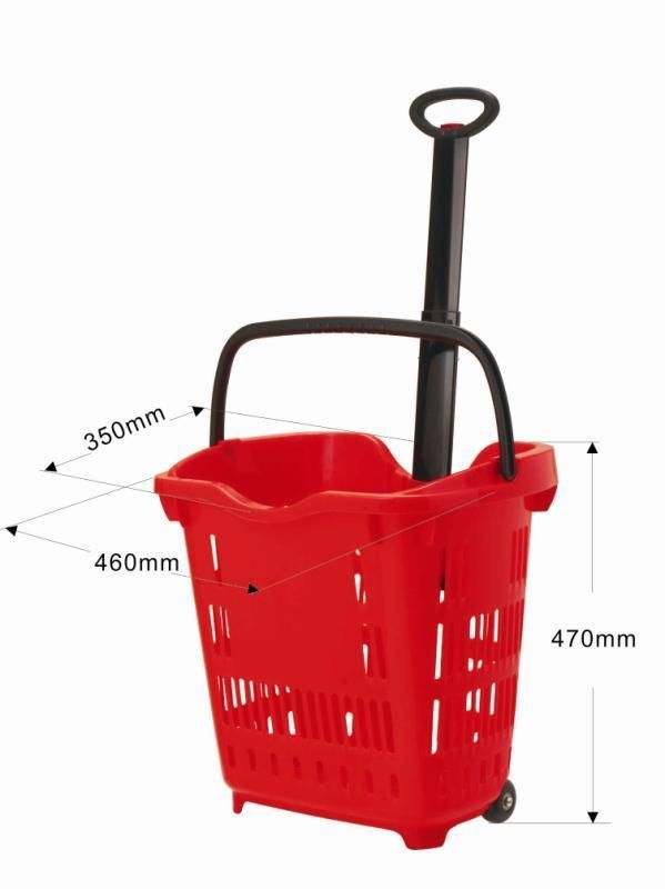 40L Plastic PP Shopping Basket with 2 Wheels Factory Price