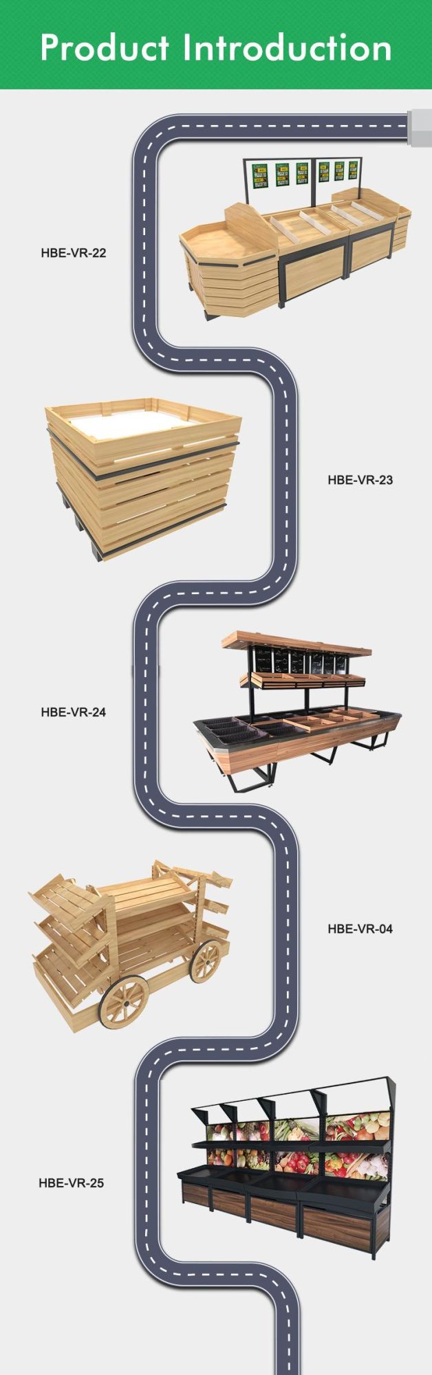 Wooden Supermarket Hypermarket Vegetable and Fruit Display Rack