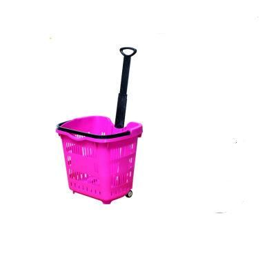 55L Supermarket Shopping Rolling Basket with Handle and 2 Wheels