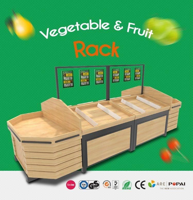 Wooden Fruit Vegetable Display Rack for Supermarket