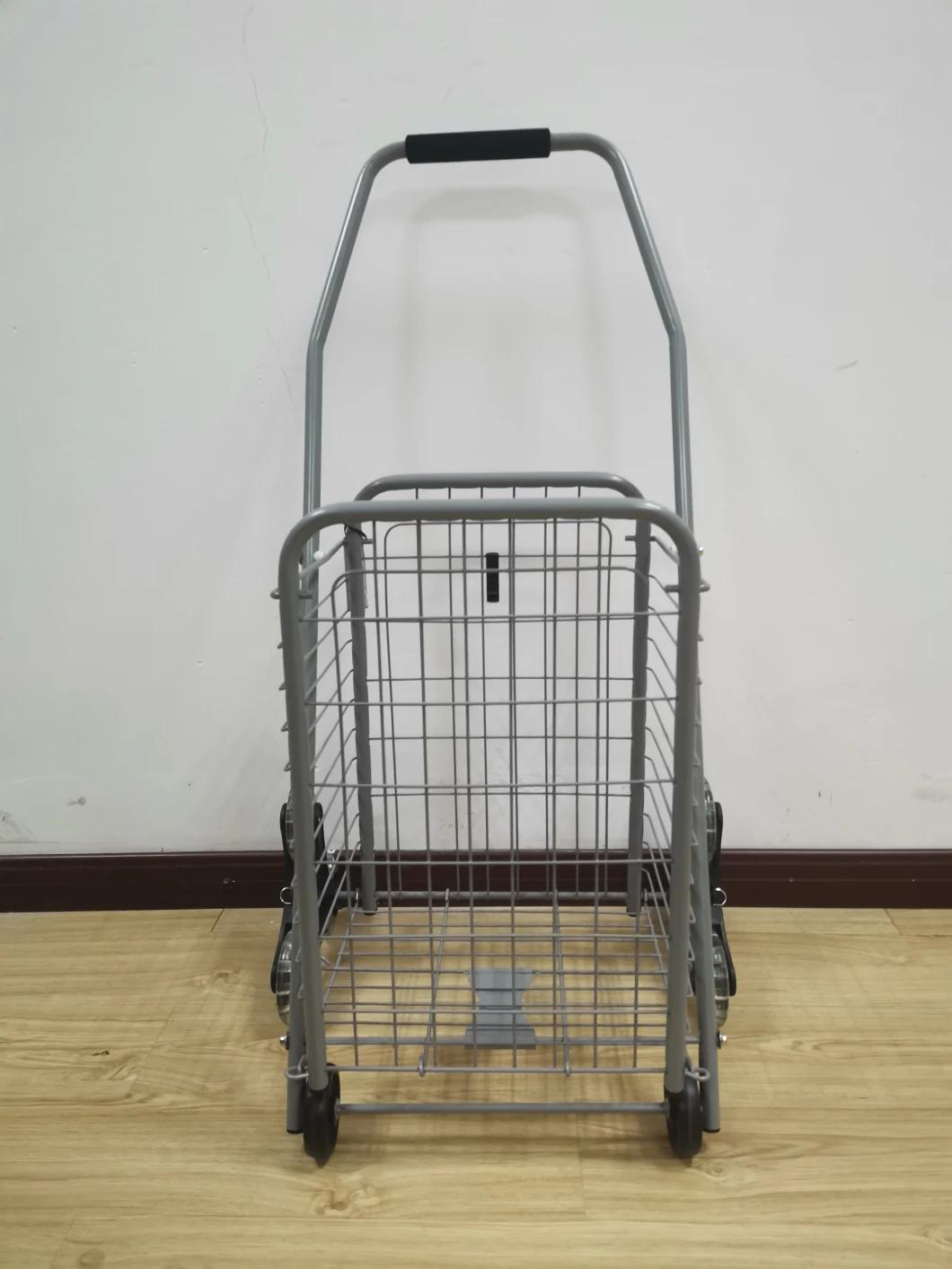 Factory Wholesale Folding Metal Grocery Shopping Cart with Wheels for Stairs