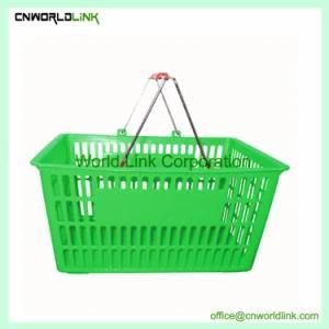 Rolling Supermarket Steel Handle Plastic 33L Basket for Shopping