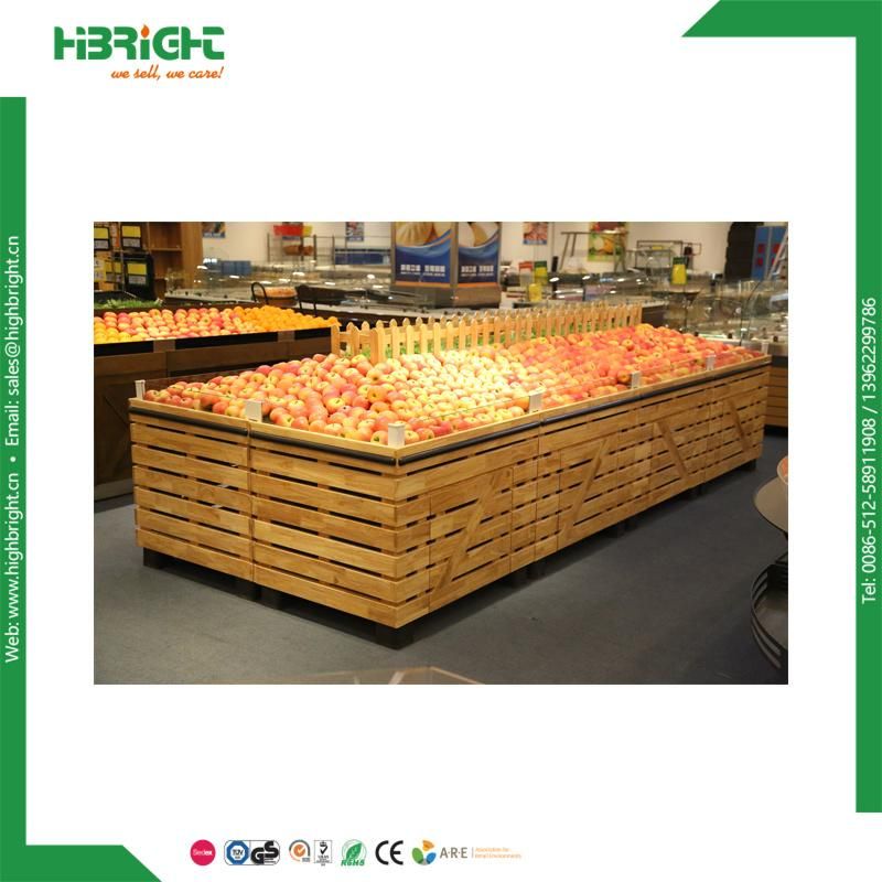 2020 New Fashionable Qualified Supermarket Fruit and Vegetable Wooden Display Rack