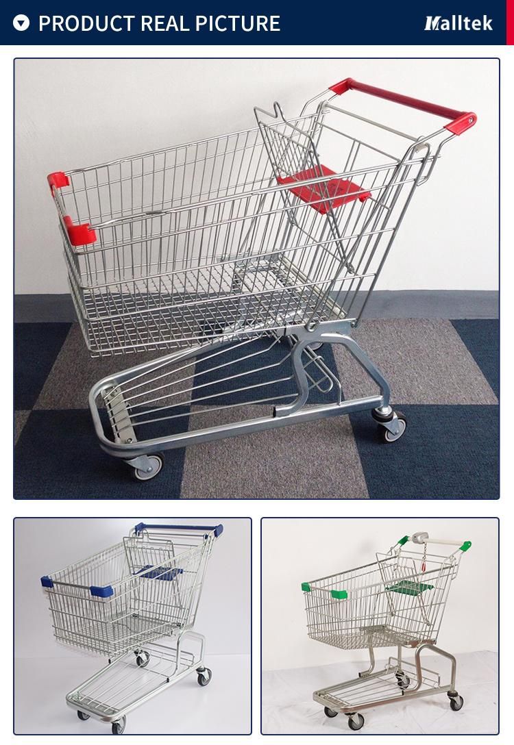 Heavy-Duty German Style Zinc Plated Supermarket Trolley for Child Seats