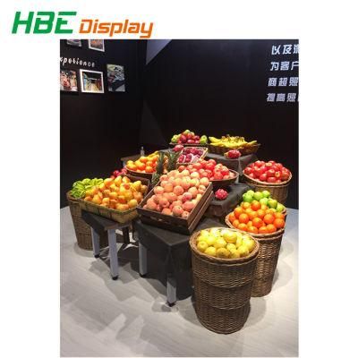 Shopping Mall Vegetable and Fruit Display Shelf Rattan Basket