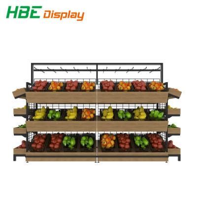 Supermarket Wooden Wall Vegetable Display Shelf