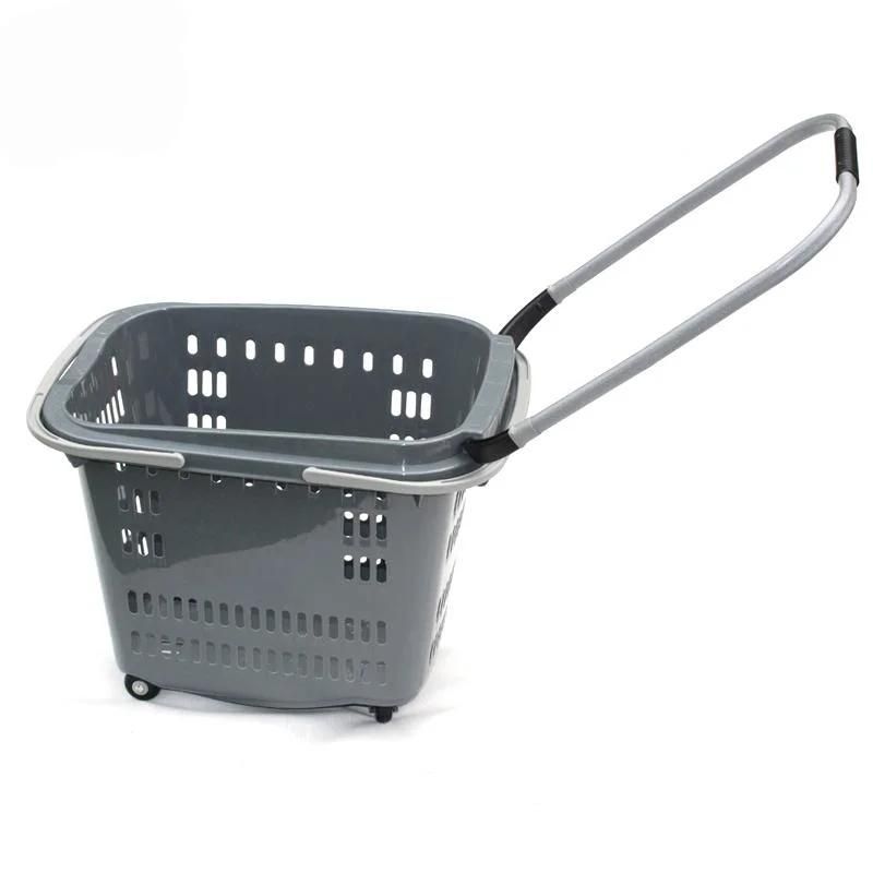 High Grade Hand Trolley Plastic Shopping Basket with Wheels