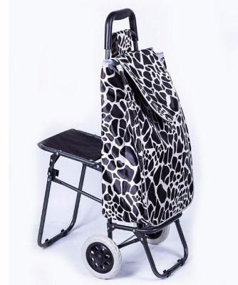 Market Folding Trolley Shopping Bag with 2 Wheels, Supermarket Shopping Trolley Bag with Seat Trolley Shopping Bag