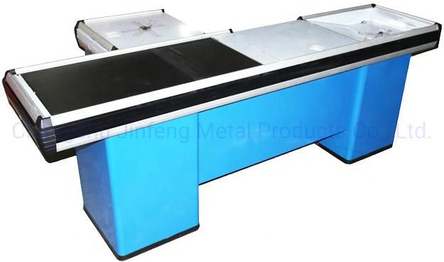 Supermarket Checkout Counter Electric Cashier Table with Conveyor Belt Jf-Cc-017