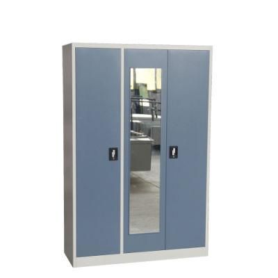 Gdlt High-End Metal Locker with Mirror on Surface 3 Door High Quality Steel Wardrobe Storage Cabinet